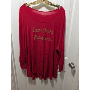 Dear Santa Bring Wine Red Gold Sequin Longsleeve Top Shirt Plus Size 3X Holiday